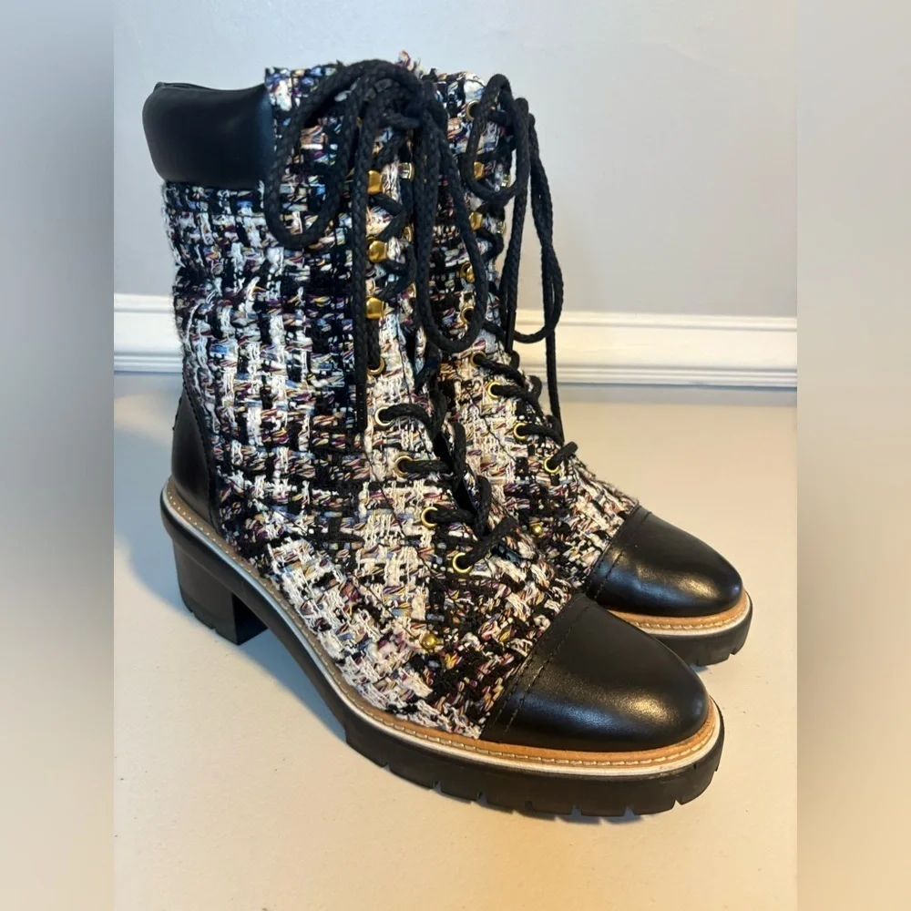Tory Burch Miller Tweed Lace-Up Combat Boots | Black | Women’s Size 11M